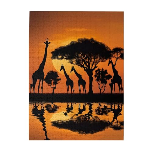 Afrika Giraffe Majestätischer Baum – Druck 500 Teile Bilderpuzzles für Erwachsene, umweltfreundliches Holzpuzzle mit Bildern, Geschenk für Familienspaß und Entspannung von JAYWIS