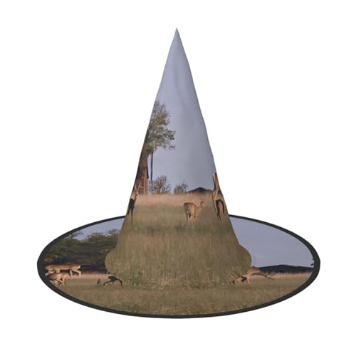 Bauernhof mit Hirsch, volle Abdeckung, Halloween-Hut für Erwachsene, verstaubare Hexe, Kopfbedeckung für Renaissance-Messen, Gothic-Partys und Festivals von JAYWIS