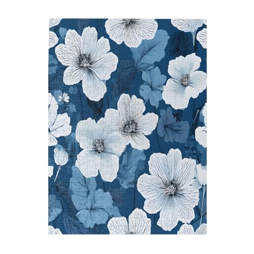Blauer Hibiskus – Druck 500 Teile Bilderpuzzles für Erwachsene, umweltfreundliches Holzpuzzle mit Bildern, Geschenk für Familienspaß und Entspannung von JAYWIS