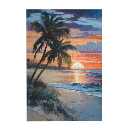 Coconut Beach Sonnenuntergang Hängematte – Druck 300-teiliges Bilderpuzzle – Holz für Erwachsene, Familienspaß und Entspannungsgeschenk von JAYWIS