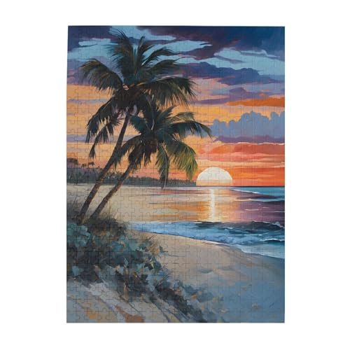 Coconut Beach Sonnenuntergang Hängematte – Druck 500 Teile Bilderpuzzles für Erwachsene, umweltfreundliches Holzpuzzle mit Bildern, Geschenk für Familienspaß und Entspannung von JAYWIS