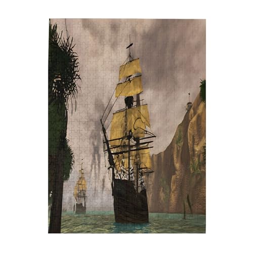 Cooles Piratenschiff – Druck 500 Teile Bilderpuzzles für Erwachsene, umweltfreundliches Holzpuzzle mit Bildern, Geschenk für Familienspaß und Entspannung von JAYWIS