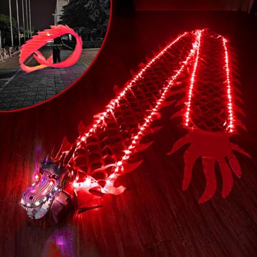 JAYWIS Tanzband Beleuchtete Drachentanz-Requisiten, Einseitiger Drachenband-Streamer mit LED-Licht, Wu-Lange Drachenschleuderbänder für Outdoor-Sport-Fitness (Color : Red, Size : 6 m (20 ft)) von JAYWIS