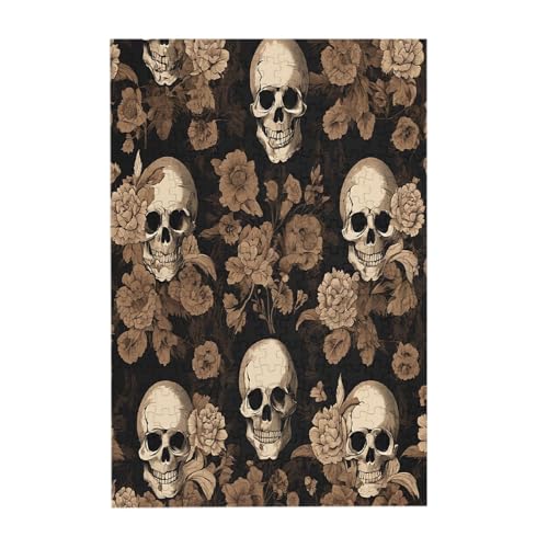 Gothic-Tapete Totenkopf-Druck, 300-teiliges Bilderpuzzle – Holz für Erwachsene, Familienspaß und Entspannungsgeschenk von JAYWIS