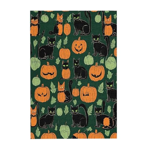 Grüner Geist Halloween Kürbis – Druck 300 Teile Bilderpuzzle – Holz für Erwachsene, Familienspaß und Entspannungsgeschenk von JAYWIS