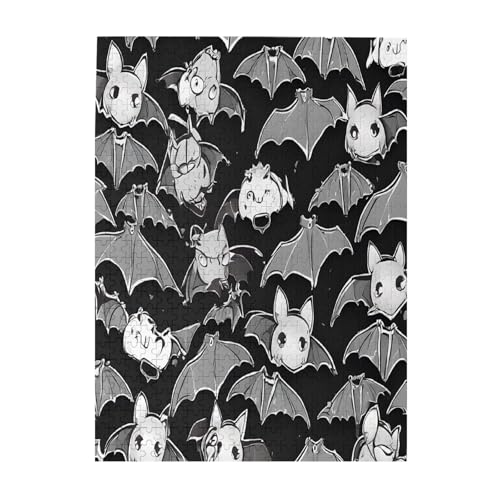 Halloween Fledermäuse Grau - Druck 500 Teile Bilderpuzzles für Erwachsene Umweltfreundliches Holzpuzzle mit Bildern Geschenk für Familie Spaß und Entspannung von JAYWIS