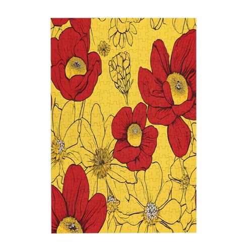 Hübsche Mohnblumen-Druck, 300-teiliges Bilder-Puzzle – Holz für Erwachsene, Familienspaß und Entspannungsgeschenk von JAYWIS