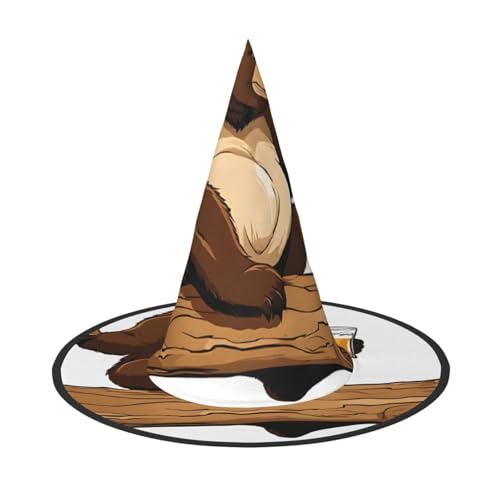 JAYWIS Bärenarbeit – Druck volle Abdeckung Halloween Hut Erwachsene – verstaubare Hexe Kopfbedeckung für Renaissance-Messen, Gothic-Partys und Festivals von JAYWIS