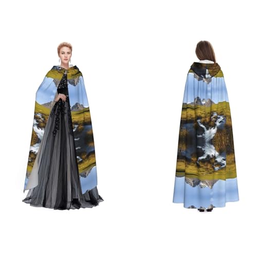 JAYWIS Berg-Wasserfall-Druck, Budget-Kapuzenumhang für Erwachsene, verstellbarer Umhang für Halloween-Kostüme, Festivals und Gothic-Events von JAYWIS