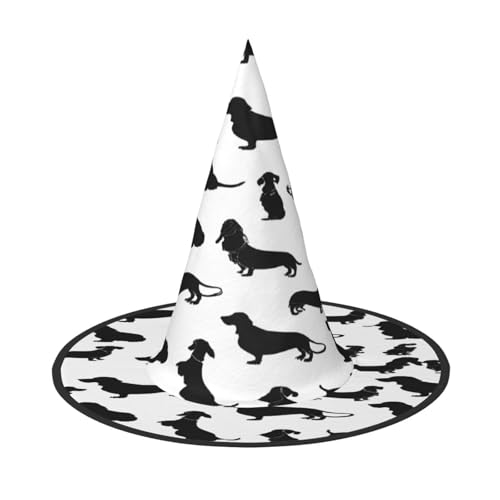 JAYWIS Black Dogs Dackel Hund – Druck volle Abdeckung Halloween Hut Erwachsene – verstaubare Hexe Kopfbedeckung für Renaissance-Messen, Gothic-Partys und Festivals von JAYWIS
