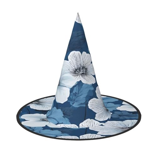 JAYWIS Blauer Hibiskus – Druck volle Abdeckung Halloween Hut Erwachsene – verstaubare Hexe Kopfbedeckung für Renaissance-Messen, Gothic-Partys und Festivals von JAYWIS