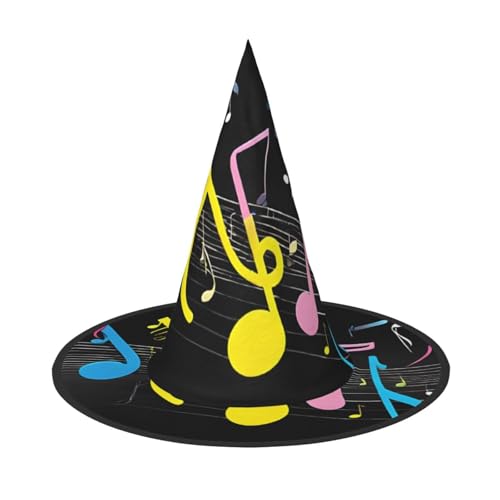 JAYWIS Bunte Musiknoten – Druck volle Abdeckung Halloween Hut Erwachsene – verstaubare Hexe Kopfbedeckung für Renaissance-Messen, Gothic-Partys und Festivals von JAYWIS