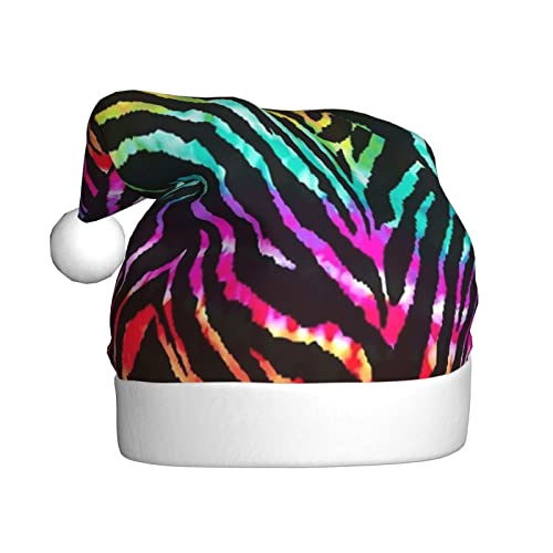 JAYWIS Bunte Weihnachtsmütze mit Regenbogen-Zebramuster für Erwachsene, Unisex, Samt, Weihnachtsmütze, Feiertag für Erwachsene für Neujahr, festliche Partygeschenke von JAYWIS