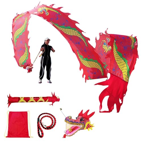 JAYWIS Drachentanz-Streamer Red Dragon Poi Fitness-Set, 6m / 8m / 10m Waschbares Tanzdrachen-Flinging-Band, Outdoor-Flinging-Fitness-Drachen-Poi für Parks/Plätze (Size : 10 m (33 ft)) von JAYWIS