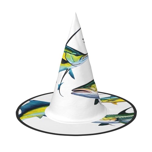 JAYWIS Fischkunstdruck, volle Abdeckung, Halloween-Hut für Erwachsene, verstaubare Hexen-Kopfbedeckung für Renaissance-Messen, Gothic-Partys und Festivals von JAYWIS