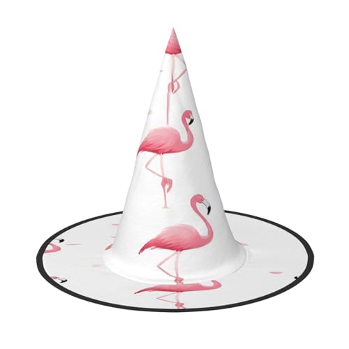 JAYWIS Flamingos auf weißem Druck, volle Abdeckung, Halloween-Hut für Erwachsene, verstaubare Hexen-Kopfbedeckung für Renaissance-Messen, Gothic-Partys und Festivals von JAYWIS