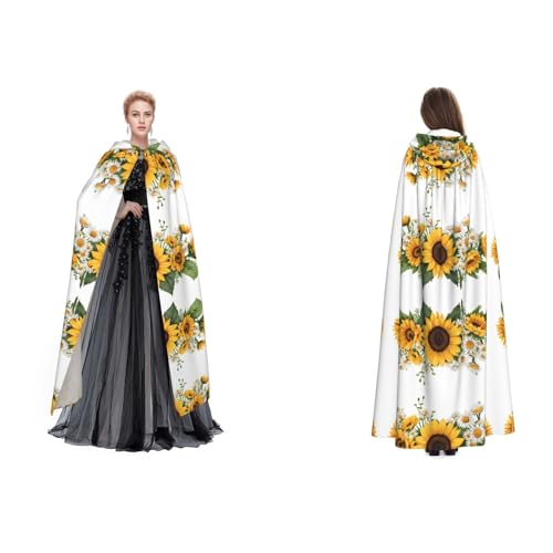 JAYWIS Gelbe Sonnenblumen und weiße Blumen – Druck Budget Kapuzenumhang für Erwachsene – verstellbarer Umhang für Halloween-Kostüme, Festivals und Gothic-Events JAYWIS Gelbe Sonnenblumen und weiße Blumen – Druck Budget Kapuzenumhang für Erwachsene – verstellbarer Umhang für Halloween-Kostüme, Festivals und Gothic-Events von JAYWIS