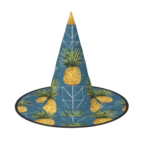 JAYWIS Goldener Ananas-Hintergrund, voller Druck, Halloween-Hut für Erwachsene, verstaubare Hexen-Kopfbedeckung für Renaissance-Messen, Gothic-Partys und Festivals von JAYWIS