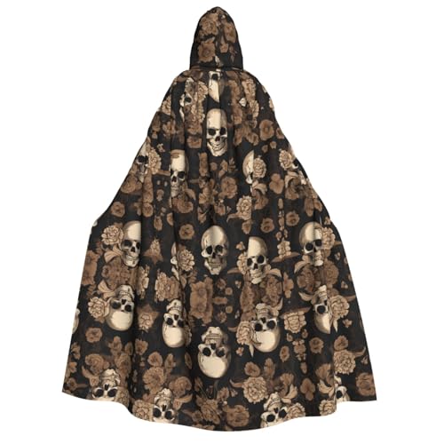 JAYWIS Gothic-Tapete Totenkopf-Druck, Halloween-Umhang mit Kapuze für Erwachsene, bedruckter Umhang in voller Länge für Festivals, Gothic-Veranstaltungen und Kostümpartys von JAYWIS