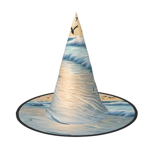 JAYWIS Halloween-Hut für Erwachsene, Motiv: Sonnenuntergang am Strand, volle Abdeckung, verstaubar, für Renaissance-Messen, Gothic-Partys und Festivals von JAYWIS