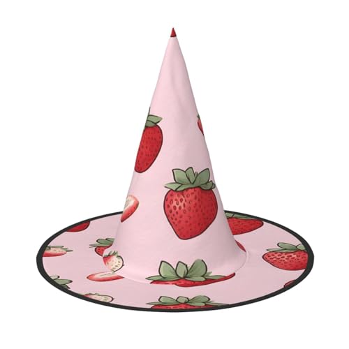 JAYWIS Halloween-Hut mit Erdbeermuster, volle Abdeckung, für Erwachsene, verstaubare Hexe, Kopfbedeckung für Renaissance-Messen, Gothic-Partys und Festivals von JAYWIS
