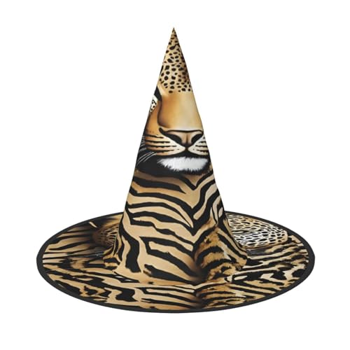 JAYWIS Halloween-Hut mit Leopardenmuster, volle Abdeckung, für Erwachsene, verstaubare Hexen-Kopfbedeckung für Renaissance-Messen, Gothic-Partys und Festivals von JAYWIS