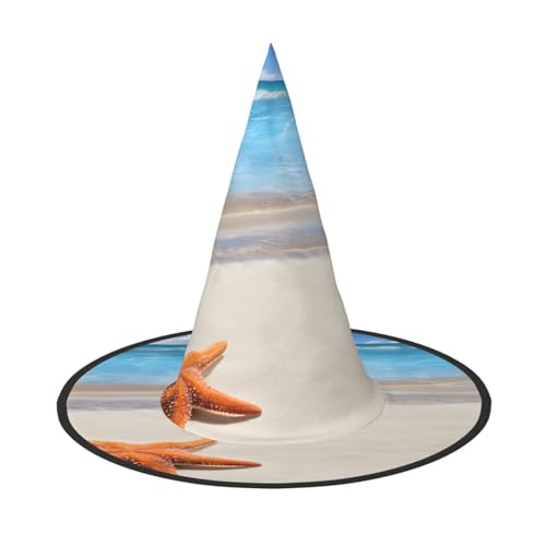 JAYWIS Halloween-Hut mit Strandaufdruck, volle Abdeckung, für Erwachsene, verstaubare Hexen-Kopfbedeckung für Renaissance-Messen, Gothic-Partys und Festivals von JAYWIS