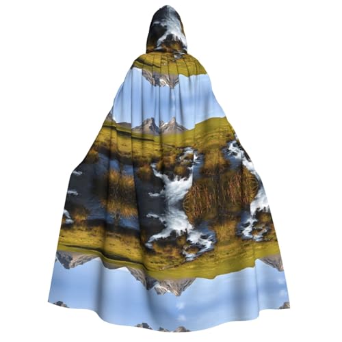 JAYWIS Halloween-Umhang mit Berg-Wasserfall-Druck für Erwachsene, mit Kapuze, bedruckter Umhang in voller Länge für Festivals, Gothic-Events und Kostümpartys von JAYWIS