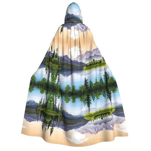JAYWIS Halloween-Umhang mit Blick auf den Berg und den See, mit Naturdruck, Erwachsenen-Umhang mit Kapuze, bedruckter Umhang in voller Länge, für Festivals, Gothic-Events und Kostümpartys JAYWIS Halloween-Umhang mit Blick auf den Berg und den See, mit Naturdruck, Erwachsenen-Umhang mit Kapuze, bedruckter Umhang in voller Länge, für Festivals, Gothic-Events und Kostümpartys von JAYWIS