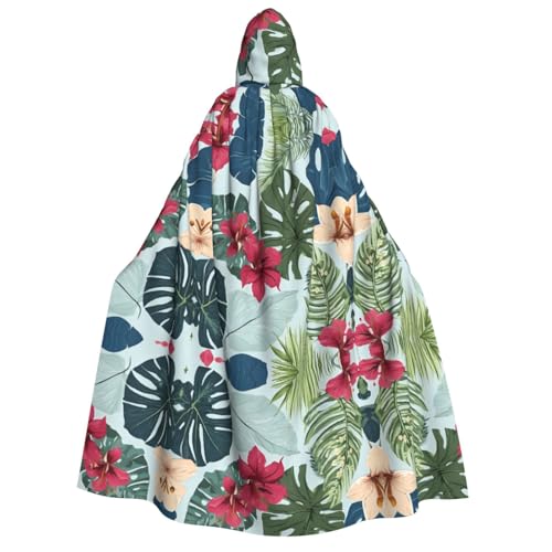 JAYWIS Halloween-Umhang mit tropischen Blättern – bedruckter Halloween-Umhang mit Kapuze für Erwachsene, durchgehender Umhang für Festivals, Gothic-Veranstaltungen und Kostümpartys von JAYWIS