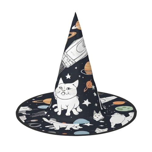 JAYWIS Lustiger Katzen-Astronauten-Hut, bedruckt, volle Abdeckung, Halloween-Hut für Erwachsene, verstaubare Hexen-Kopfbedeckung für Renaissance-Messen, Gothic-Partys und Festivals von JAYWIS