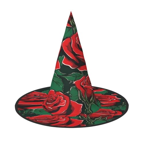 JAYWIS Rote Rose – Druck volle Abdeckung Halloween Hut Erwachsene – verstaubare Hexe Kopfbedeckung für Renaissance-Messen, Gothic-Partys und Festivals von JAYWIS