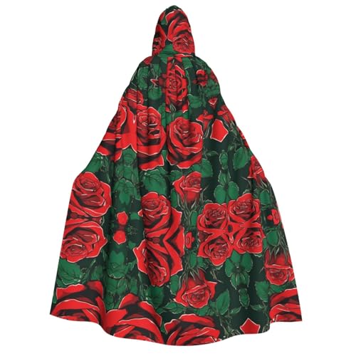 JAYWIS Rote Rose – bedruckter Halloween-Umhang mit Kapuze für Erwachsene, voller Länge, für Festivals, Gothic-Veranstaltungen und Kostümpartys von JAYWIS