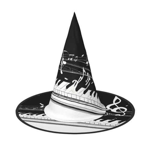 JAYWIS Schwarz-weiße Musiknoten-Druck, volle Abdeckung, Halloween-Hut für Erwachsene, verstaubare Hexen-Kopfbedeckung für Renaissance-Messen, Gothic-Partys und Festivals von JAYWIS