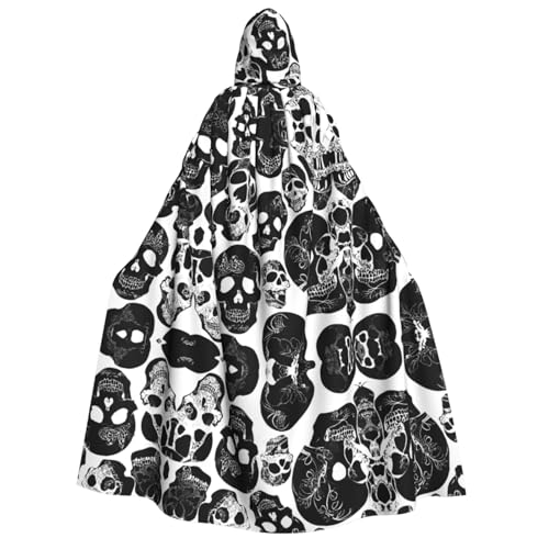 JAYWIS Schwarzer Totenkopf-Aufdruck, Halloween-Umhang mit Kapuze für Erwachsene, bedruckter Umhang in voller Länge für Festivals, Gothic-Veranstaltungen und Kostümpartys von JAYWIS