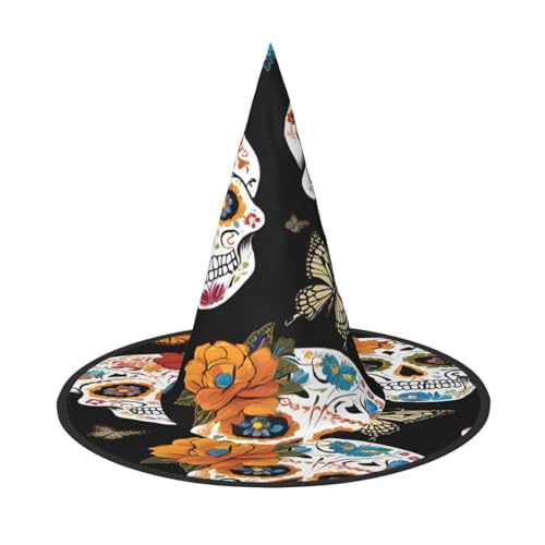 JAYWIS Sugar Skulls Halloween-Hut für Erwachsene, verstaubare Hexe, Kopfbedeckung für Renaissance-Messen, Gothic-Partys und Festivals von JAYWIS