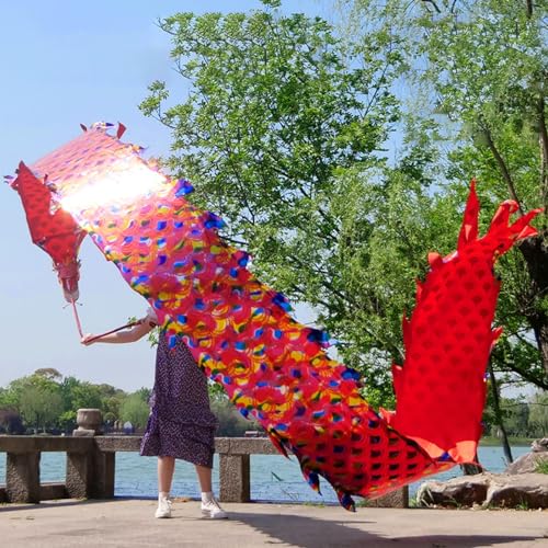 JAYWIS Tanzband Drachentanzband Bunte Skala, Outdoor-Fitness-Drachen-Poi-Schleuderband, Einseitige Drachen-Design-Spinnbänder für Offene Plätze (Color : Red, Size : 10 m (33 ft)) von JAYWIS