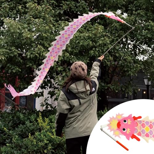 JAYWIS Tanzband Drachentanzband für Kinder und Erwachsene, Outdoor-Fitness-Drachenstreamer, Teleskopstange und Reisetasche, 2,4 m Lange Drachen-Spinnbänder (Color : Pink) von JAYWIS