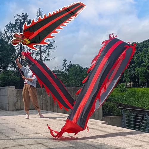 JAYWIS Tanzband Fitness-Drachentanz-Luftschlangen für Erwachsene, Drachen-Poi-Drachen, Bühnen-Requisiten-Set mit Drachenkopf, Fitness/Jonglierdrachen-Schleuderband zum Feiern (Size : 10 m (33 ft)) von JAYWIS