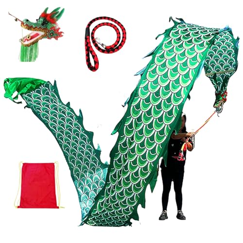 JAYWIS Tanzband Grüne Tanzdrachen-Spinnbänder, Waschbares Seidenartiges Spinn und Schüttel-Poi-Set mit Drachenkopf, Schaukelseil und Tasche, Fitness-Drachen-Streamer (Size : 10 m (33 ft)) von JAYWIS