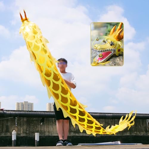 JAYWIS Tanzband Kleines Drachentanzband, Kinder-/ Anfänger-Drachendesign-Kunsttanzflagge, Outdoor-Fitness-Jonglierdrachen-Streamer mit Drachenkopf (Color : Yellow, Size : 5 m (16.4 ft)) von JAYWIS