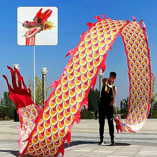 JAYWIS Tanzband Outdoor-Fitness-Drachen-Poi-Spinning-Bänder, Gymnastik-Trainings-Drachen-Schleuderband, Jonglier-Drachen-Streamer mit Echtem Drachenkopf (Color : Red, Size : 8 m (26 ft)) von JAYWIS