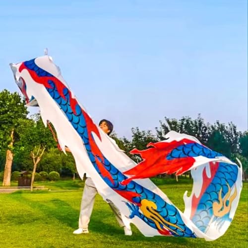 JAYWIS Tanzband Outdoor-Fitness-Drachen-Schleuderband, Fließender Drachen-Streamer mit 3D-Drachenkopf, Körperliches Training, Tanz-Drachen-Poi für Offene Plätze (Color : White, Size : 10 m (33 ft)) von JAYWIS