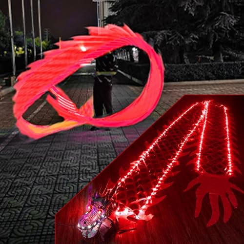 JAYWIS Tanzband Rot Leuchtender Drachenband-Streamer, Fitness-/ Jonglierdrachen-Spinnbänder mit LED-Licht, 3D-Drachenkopf-Drachen-Poi-Satinband (Size : 6 m (20 ft)) von JAYWIS