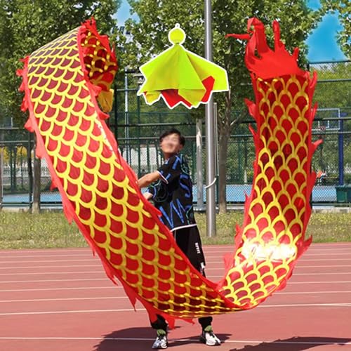 JAYWIS Tanzband Schütteldrachen-Banddrachen, Drachendesign-Dreh und Schüttel-Poi mit 0,3 Kg Schwerem Ball und 1,1 m Schwungseil, Quadratischer Übungsdrachen-Streamer (Color : Red, Size : 8 m (26 ft)) von JAYWIS