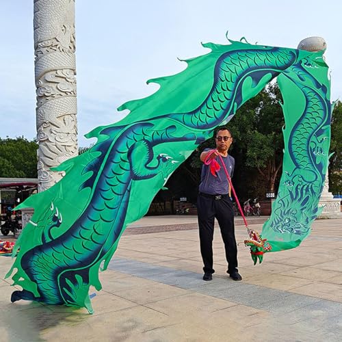 JAYWIS Tanzband Tanz-Drachen-Band mit Chinesischem Loong-Bild, Outdoor-Fitness-Drachen-Streamer, 8 M, 10 M Lange Kunst-Tanzflagge im Drachen-Design (Color : Green, Size : 10 m (33 ft)) von JAYWIS