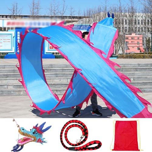 JAYWIS Tanzband Waschbarer Drachentanz-Banddrachen, Fitness-Drachen-Spinnband mit 3D-Drachenkopf aus Echtem Kunststoff, Bühnen-Requisitenset für Eventfeiern (Color : Blue, Size : 12 m (39 ft)) von JAYWIS