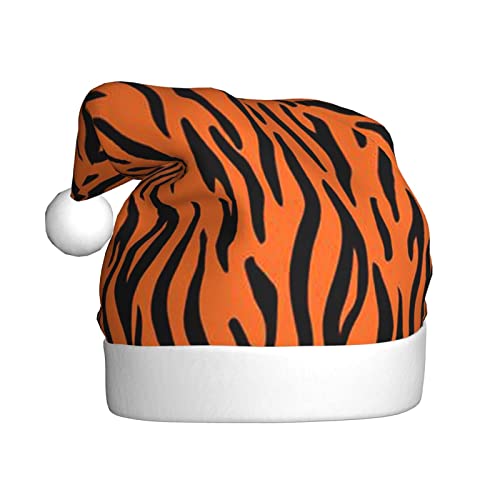 JAYWIS Weihnachtsmütze mit Tigerstreifen und orangefarbenem Muster für Erwachsene, Unisex, Samt, Weihnachtsmann, Weihnachtsmütze, Urlaub für Erwachsene für Neujahr, festliche Partygeschenke von JAYWIS