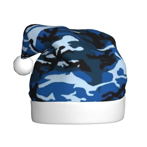 JAYWIS Weihnachtsmütze mit blauem Camouflage-Print für Erwachsene, Unisex, Samt, Weihnachtsmann, Weihnachtsmütze, Urlaub für Erwachsene für Neujahr, festliche Partygeschenke von JAYWIS