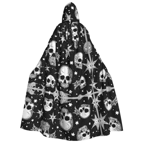 JAYWIS Weißer Punk-Totenkopf-Aufdruck, Halloween-Umhang mit Kapuze für Erwachsene, bedruckter Umhang in voller Länge für Festivals, Gothic-Veranstaltungen und Kostümpartys von JAYWIS